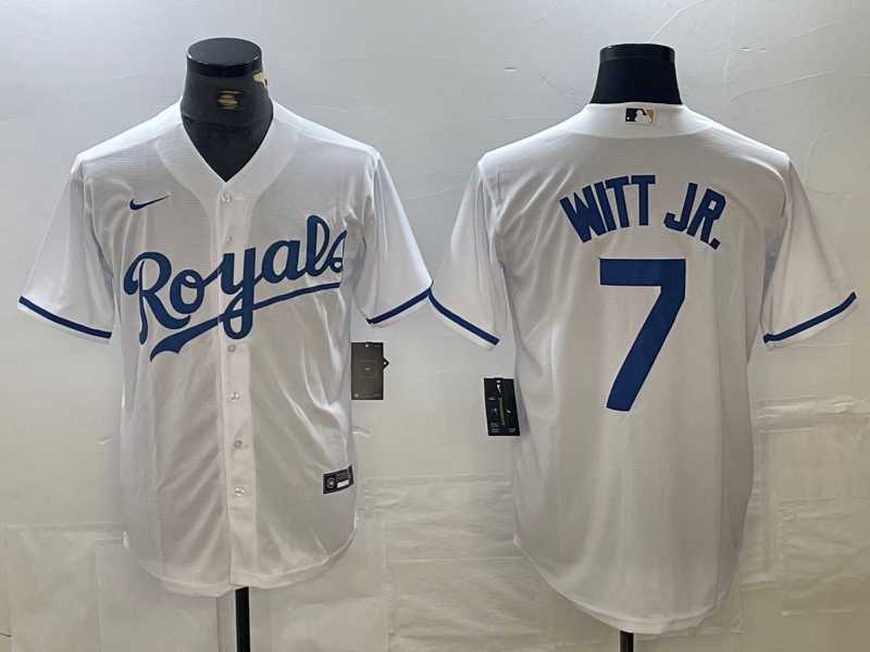 Mens Kansas City Royals #7 Bobby Witt Jr Number White Cool Base Stitched MLB Jersey->kansas city royals->MLB Jersey